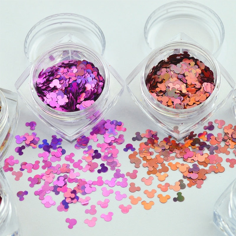 12 Colors Glitter Nail Art Mickey shape Thin Sequins Nail Decal Decor