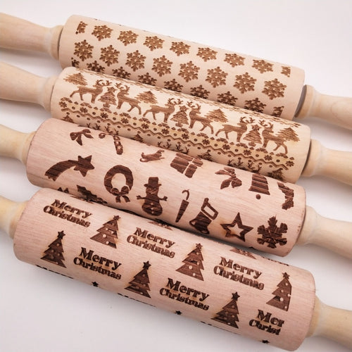 Christmas Embossing Rolling Pin Baking Cookies